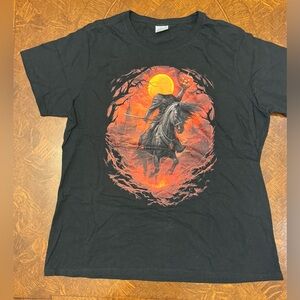 Black Graphic Halloween Headless Horseman T-Shirt